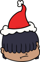 dibujo lineal de una cara con pelo sobre los ojos con gorro de Papá Noel png