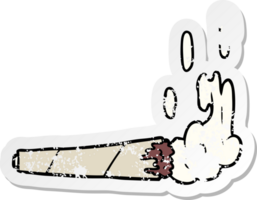 distressed sticker of a cartoon marijuana joint png