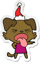 sticker cartoon of a disgusted dog wearing santa hat png