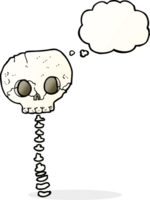 cartoon spooky skull and spine with thought bubble png