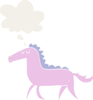 cheval de dessin animé et bulle de pensée dans un style rétro png