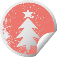 distressed circular peeling sticker symbol christmas tree png