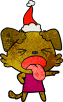 textured cartoon of a disgusted dog wearing santa hat png