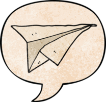 avião de papel de desenho animado e bolha de fala no estilo de textura retrô png