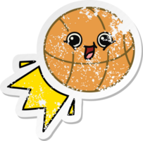 distressed sticker of a cute cartoon basketball png