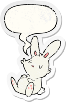 mignon dessin animé lapin endormi et bulle de dialogue autocollant en détresse png