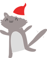 flat color illustration of a dancing cat wearing santa hat png