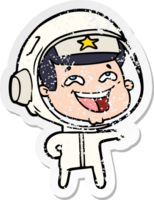 distressed sticker of a cartoon laughing astronaut png