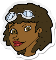 sticker of a cartoon happy woman wearing aviator goggles png