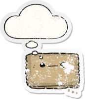 cartoon biscuit and thought bubble as a distressed worn sticker png