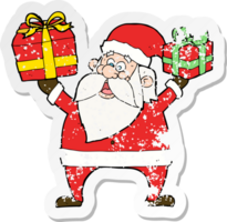 retro distressed sticker of a cartoon santa claus png