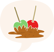 cartoon toffee apples and speech bubble in retro style png
