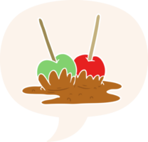 caricatura, manzanas de caramelo, y, burbuja del discurso, en, estilo retro png