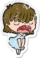 distressed sticker of a cartoon woman talking loudly png