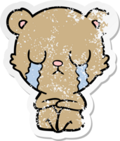 distressed sticker of a crying cartoon bear png