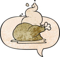 dibujos animados de pollo cocido entero y burbuja de habla en estilo de textura retro png