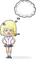 cartoon woman with knife between teeth with thought bubble png