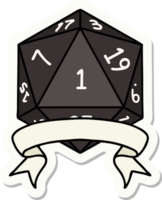 adesivo de rolo de dados natural um d20 png