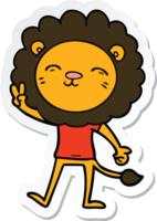 sticker of a cartoon lion giving peac sign png