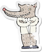 retro distressed sticker of a cartoon wolf man png