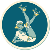 tattoo style sticker of a pinup roller derby girl png