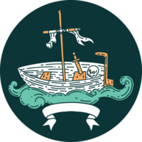 icon of tattoo style empty boat with skull png