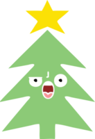 sapin de noël dessin animé rétro couleur plat png