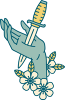 tattoo style icon of a dagger in the hand png