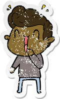 distressed sticker of a cartoon excited man png