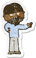 retro distressed sticker of a cartoon bearded man pointing png