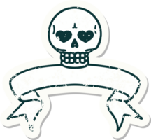 grunge sticker with banner of a skull png