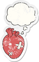 cartoon heart and thought bubble as a distressed worn sticker png