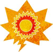 cartoon sun and speech bubble in retro textured style png