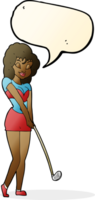 cartoon woman playing golf with speech bubble png
