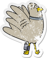 distressed sticker of a cartoon pigeon png