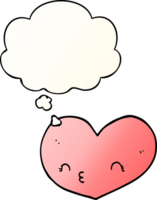 cartoon heart with face and thought bubble in smooth gradient style png