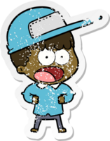 distressed sticker of a cartoon shocked man png