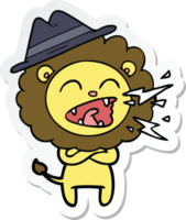 adesivo de um desenho animado leão rugindo usando chapéu png