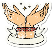 grunge sticker with banner of a pair of tied hands png