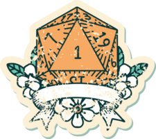 Retro Tattoo Style natural one d20 dice roll png