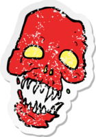 retro distressed sticker of a cartoon scary skull png
