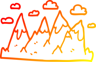 warm gradient line drawing of a cartoon mountain range png