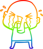 rainbow gradient line drawing of a cartoon crying bald man png