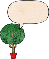 dibujos animados contento árbol con habla burbuja en retro textura estilo png