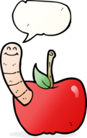 Cartoon-Apfel mit Wurm mit Sprechblase png