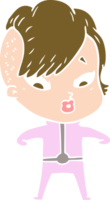 flat color style cartoon surprised girl in science fiction clothes png