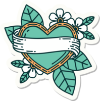 sticker of tattoo in traditional style of a heart and banner png