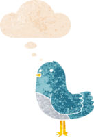 dessin animé oiseau avec pensée bulle dans grunge affligé rétro texturé style png