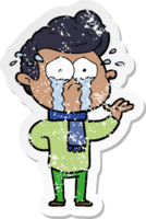 distressed sticker of a cartoon crying man png