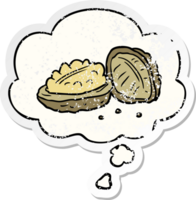 cartoon walnuts with thought bubble as a distressed worn sticker png
